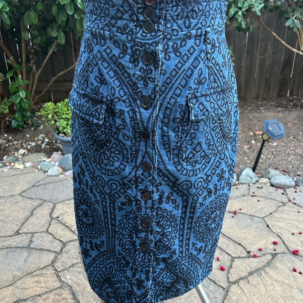 Tracy Reese Black and Blue Patterned Pencil Skirt